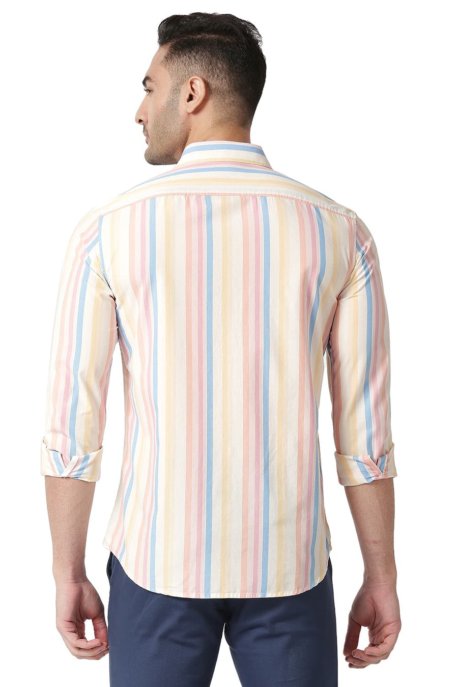 BASICS SLIM FIT MELBA PINK COTTON STRIPE SHIRT