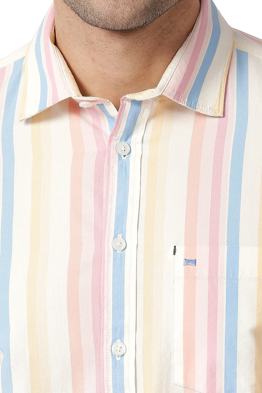 BASICS SLIM FIT MELBA PINK COTTON STRIPE SHIRT