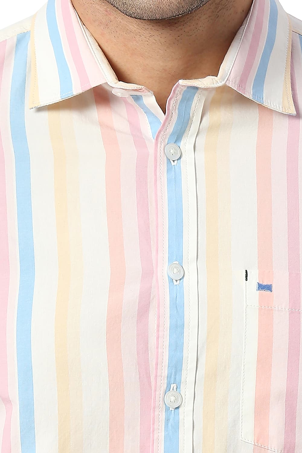 BASICS SLIM FIT COTTON STRIPE HALFSLEEVES SHIRT