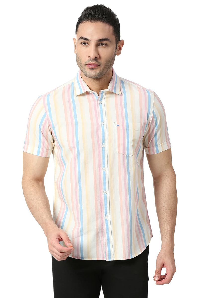 BASICS SLIM FIT COTTON STRIPE SHIRT