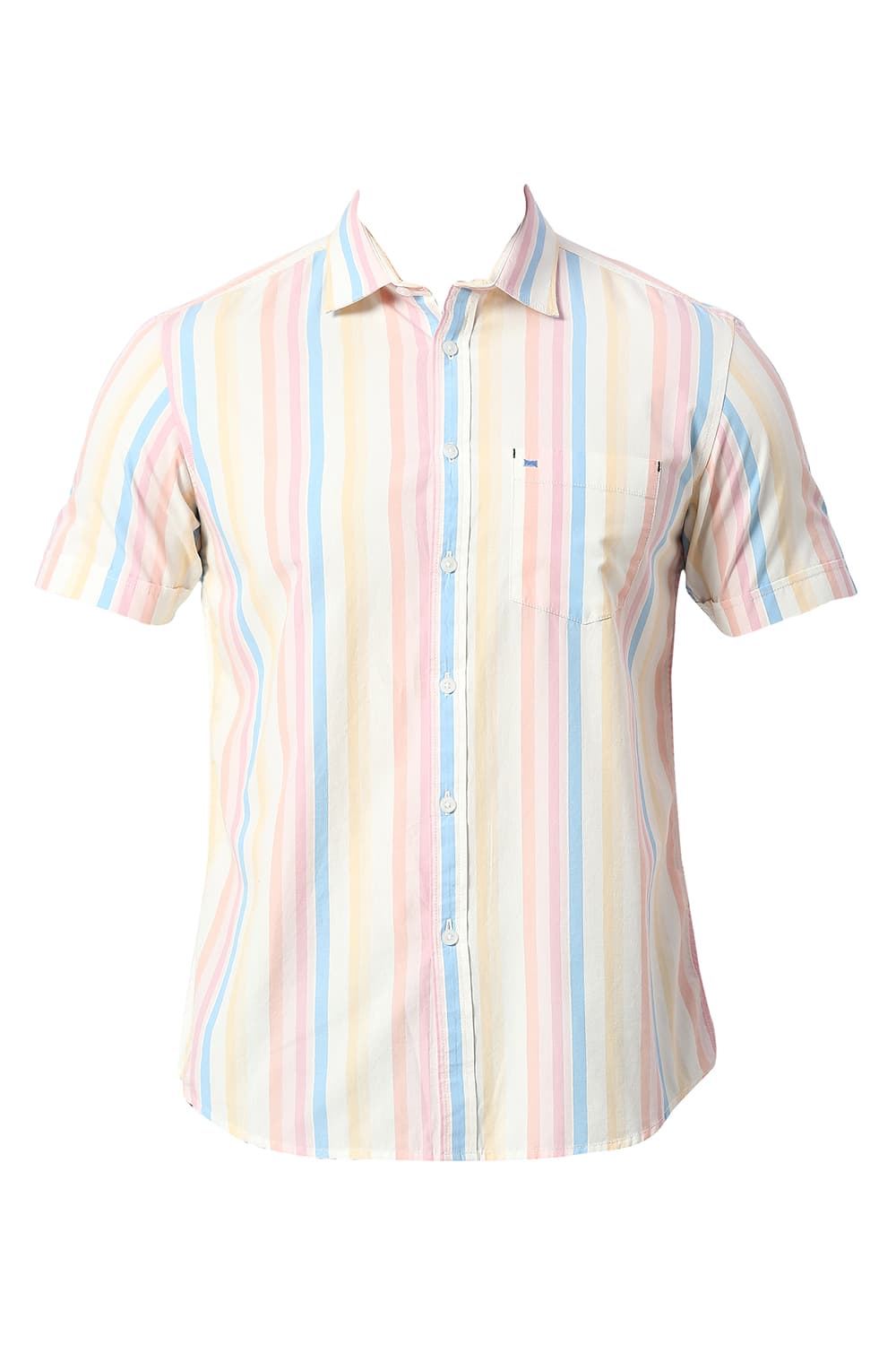 BASICS SLIM FIT COTTON STRIPE HALFSLEEVES SHIRT