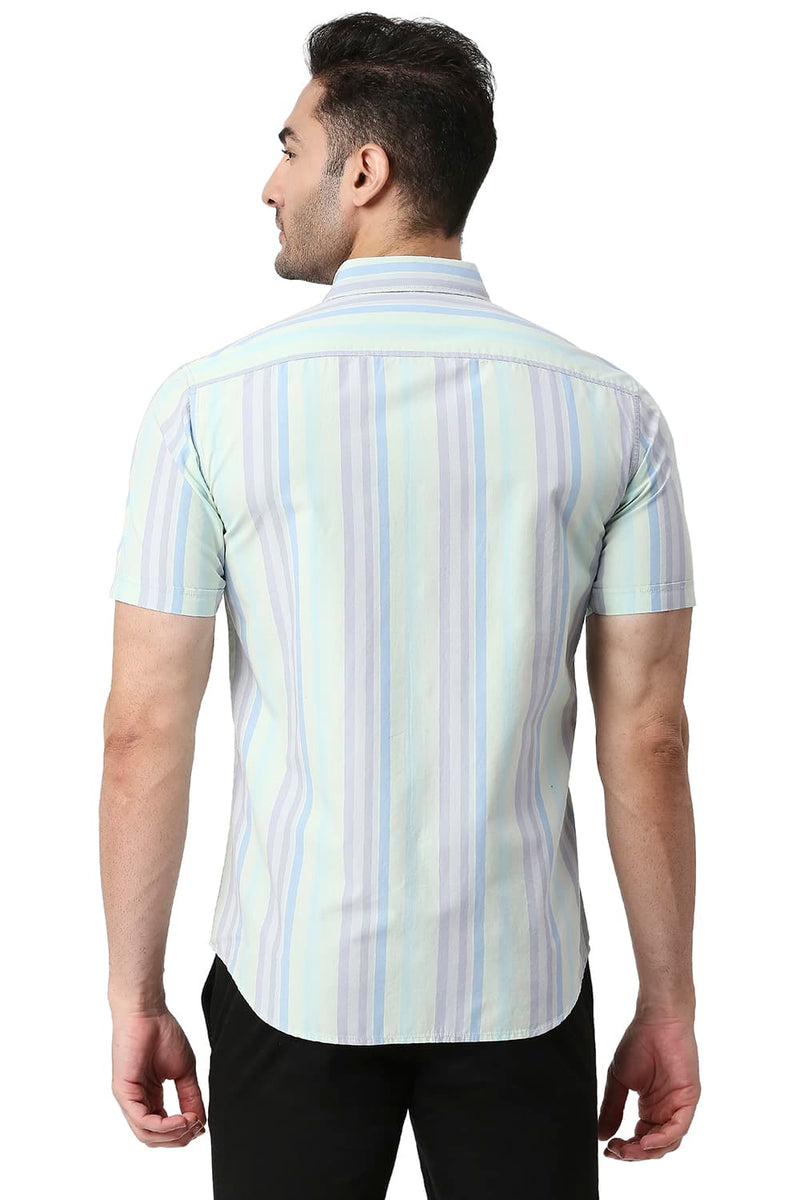 BASICS SLIM FIT COTTON STRIPE HALFSLEEVES SHIRT