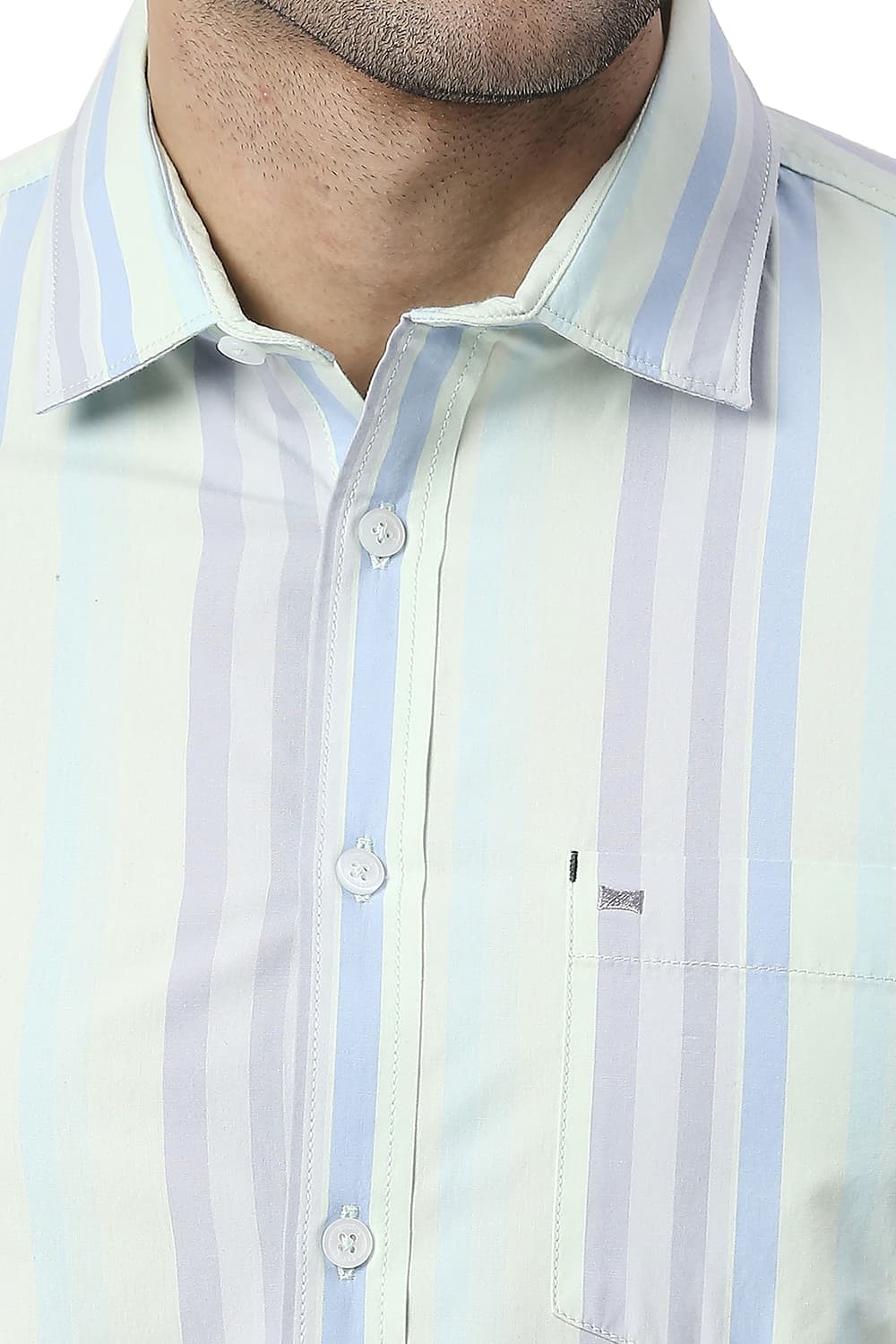 BASICS SLIM FIT COTTON STRIPE HALFSLEEVES SHIRT