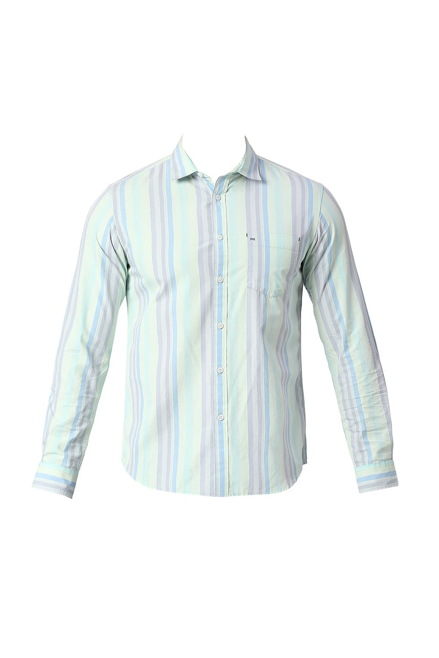 BASICS SLIM FIT SUBTLE GREEN COTTON STRIPE SHIRT