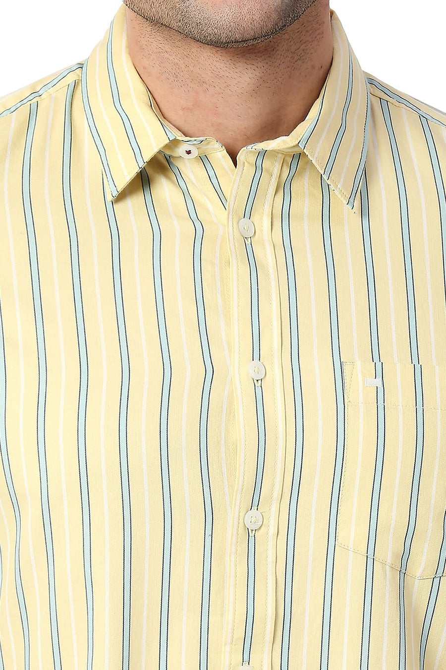 BASICS SLIM FIT FRENCH YELLOW COTTON TWILL STRIPE SHIRT