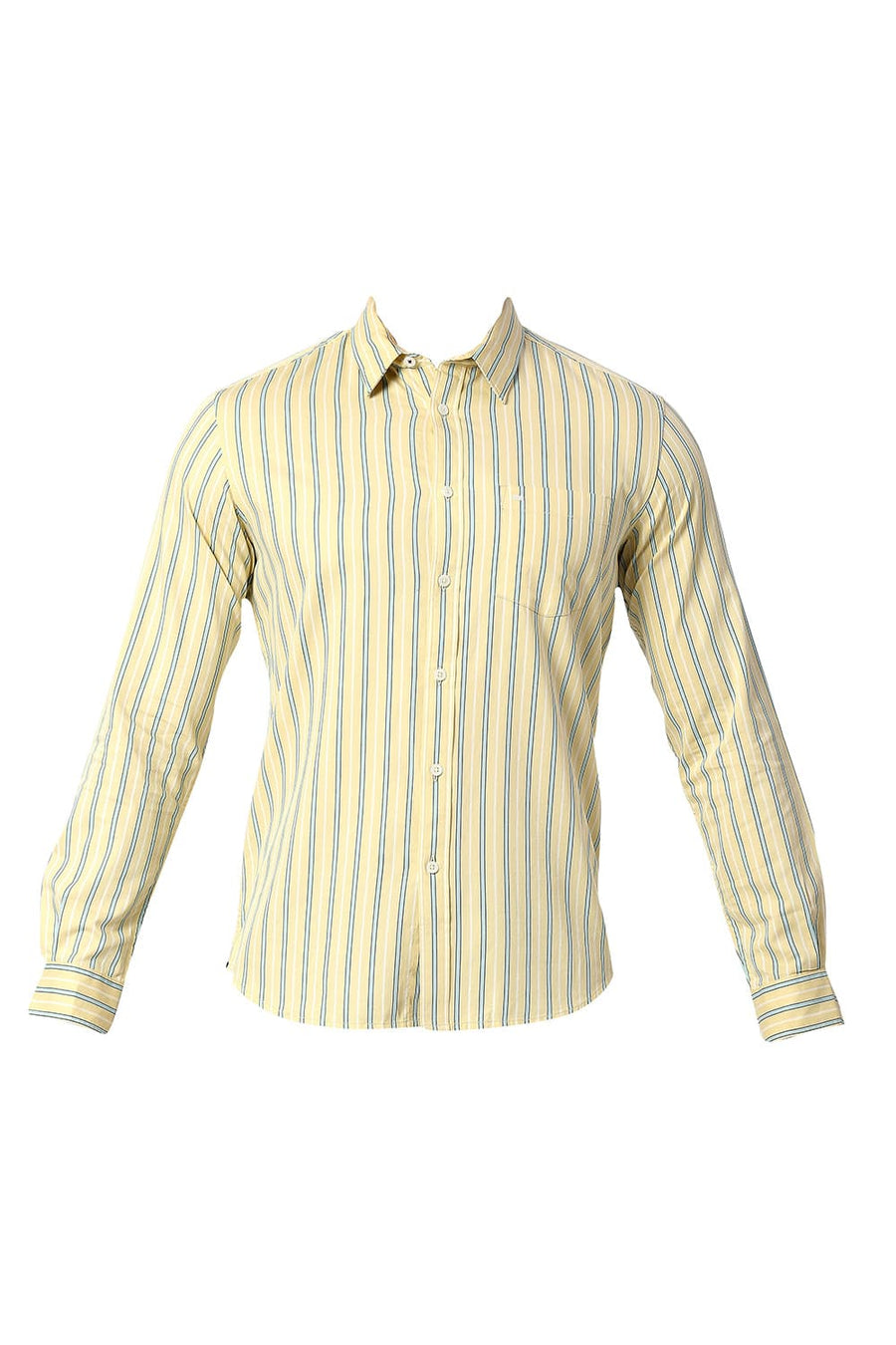 BASICS SLIM FIT FRENCH YELLOW COTTON TWILL STRIPE SHIRT