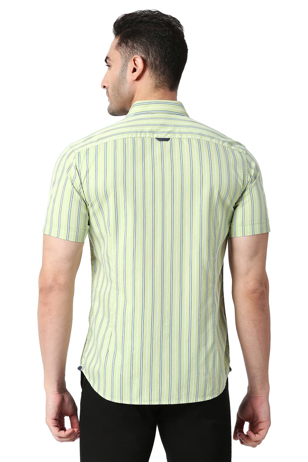 BASICS SLIM FIT COTTON TWILL STRIPE HALFSLEEVES SHIRT