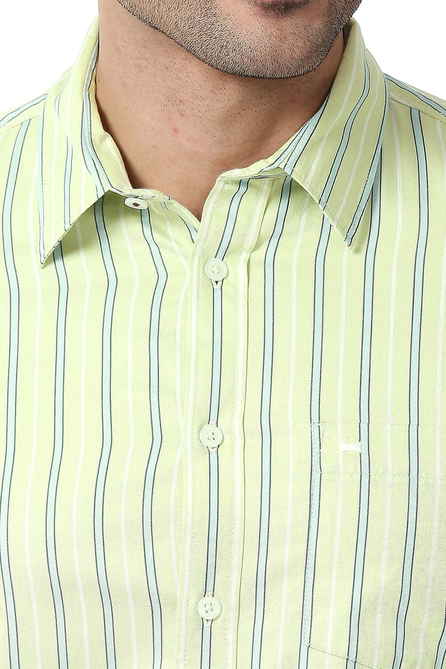 BASICS SLIM FIT NILE GREEN COTTON TWILL STRIPE SHIRT