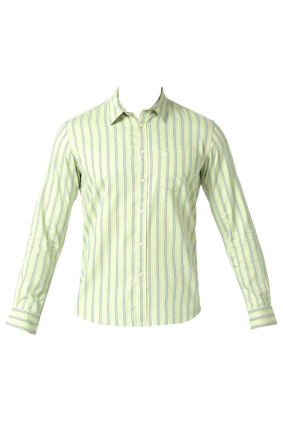 BASICS SLIM FIT NILE GREEN COTTON TWILL STRIPE SHIRT