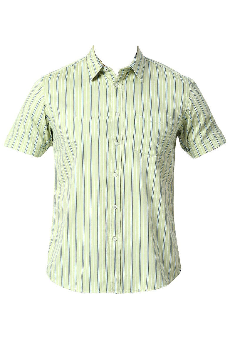 BASICS SLIM FIT COTTON TWILL STRIPE HALFSLEEVES SHIRT