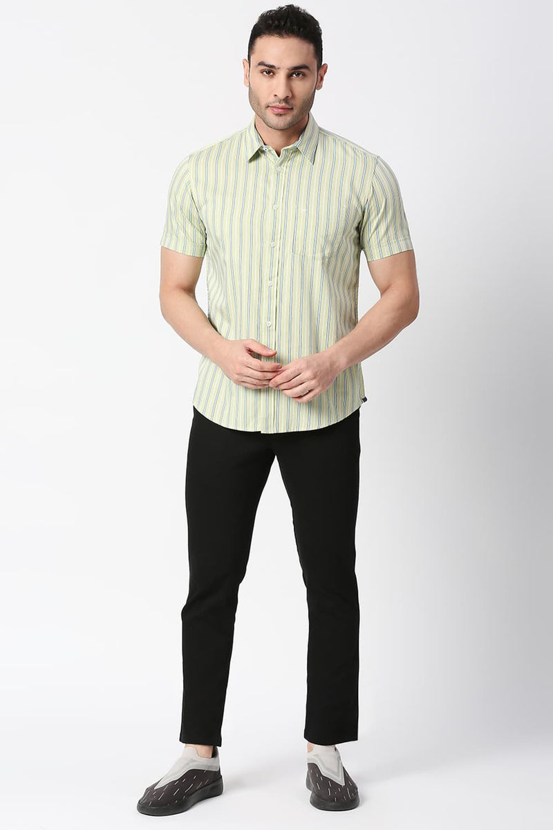 Slim Fit Cotton Twill Stripe Halfsleeves Shirt