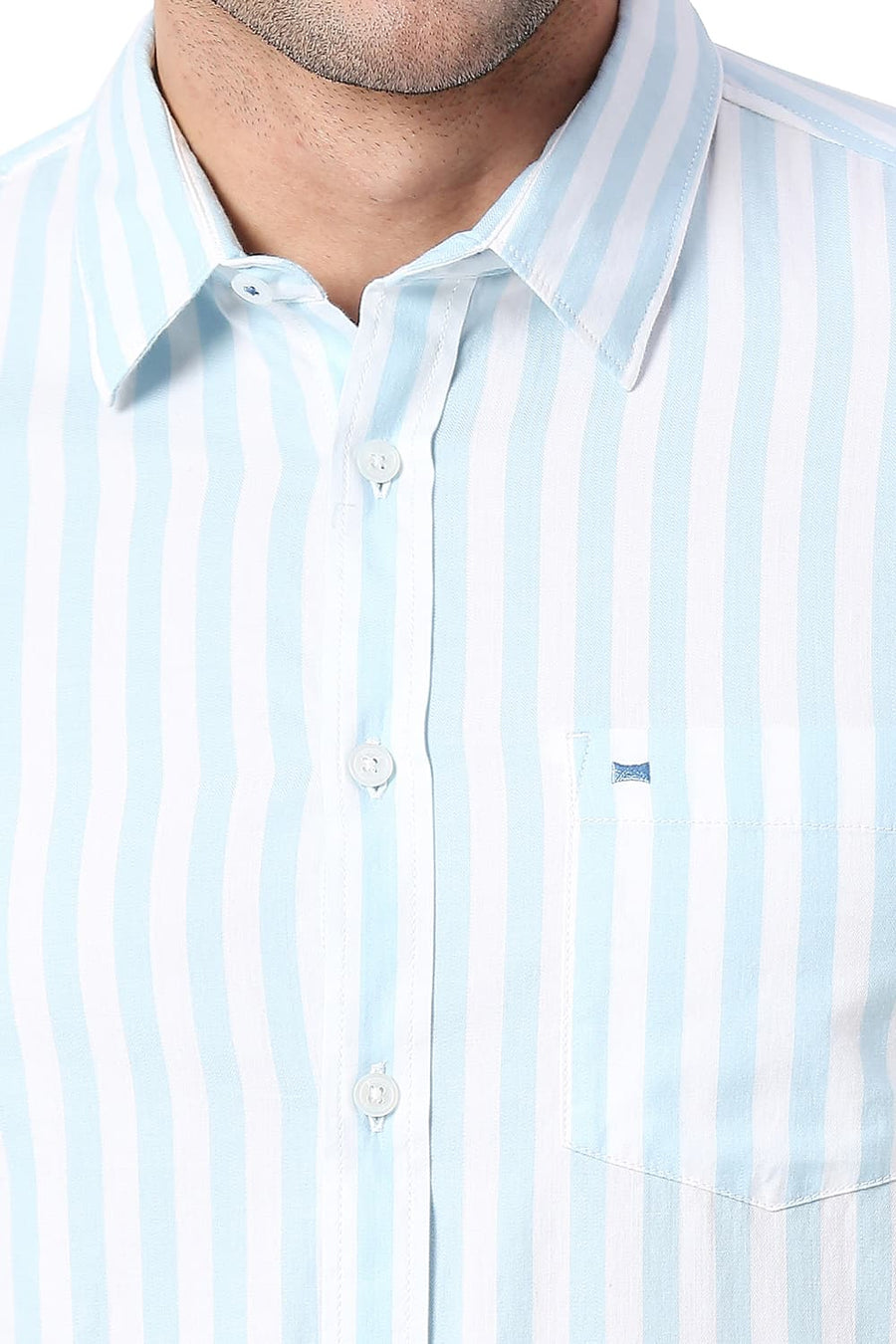 BASICS SLIM FIT CRYSTAL BLUE COTTON TWILL STRIPE SHIRT
