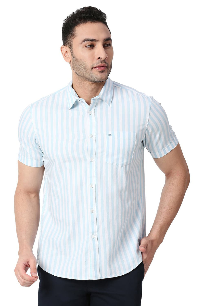 BASICS SLIM FIT COTTON TWILL STRIPE SHIRT