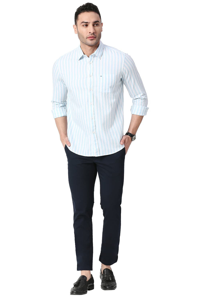 BASICS SLIM FIT COTTON TWILL STRIPE SHIRT