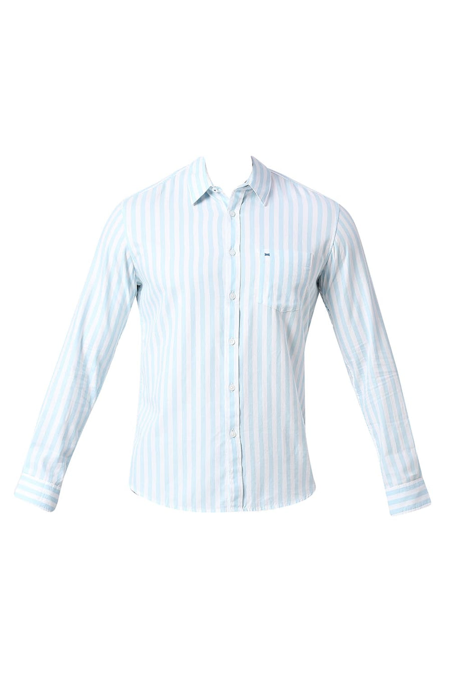 BASICS SLIM FIT CRYSTAL BLUE COTTON TWILL STRIPE SHIRT