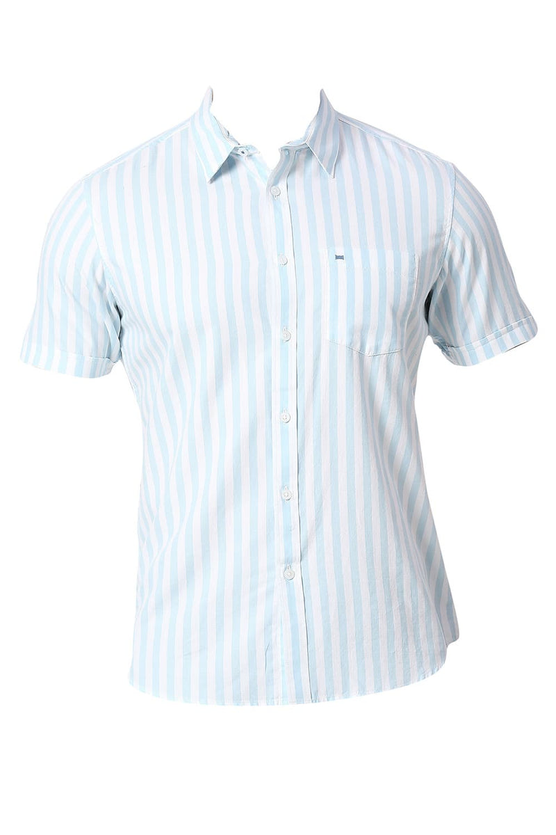 BASICS SLIM FIT COTTON TWILL STRIPE HALFSLEEVES SHIRT