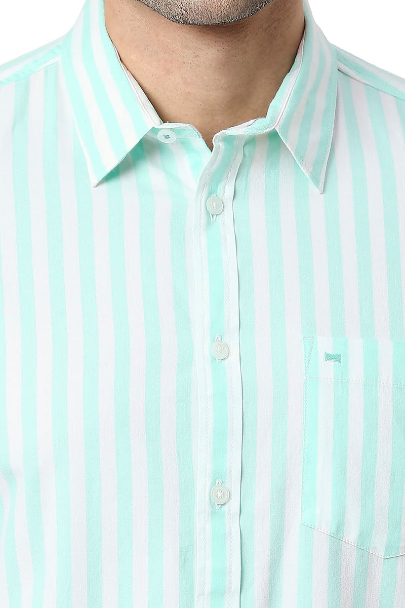 BASICS SLIM FIT COTTON TWILL STRIPE HALFSLEEVES SHIRT