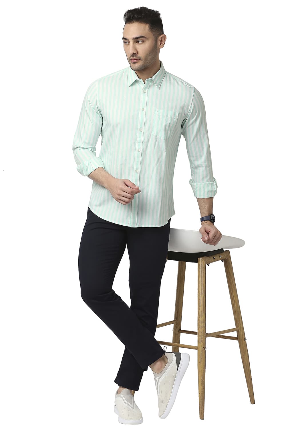 BASICS SLIM FIT COTTON TWILL STRIPE SHIRT