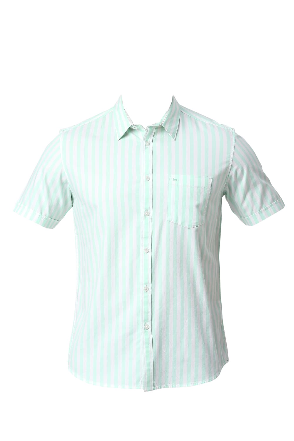 BASICS SLIM FIT COTTON TWILL STRIPE HALFSLEEVES SHIRT