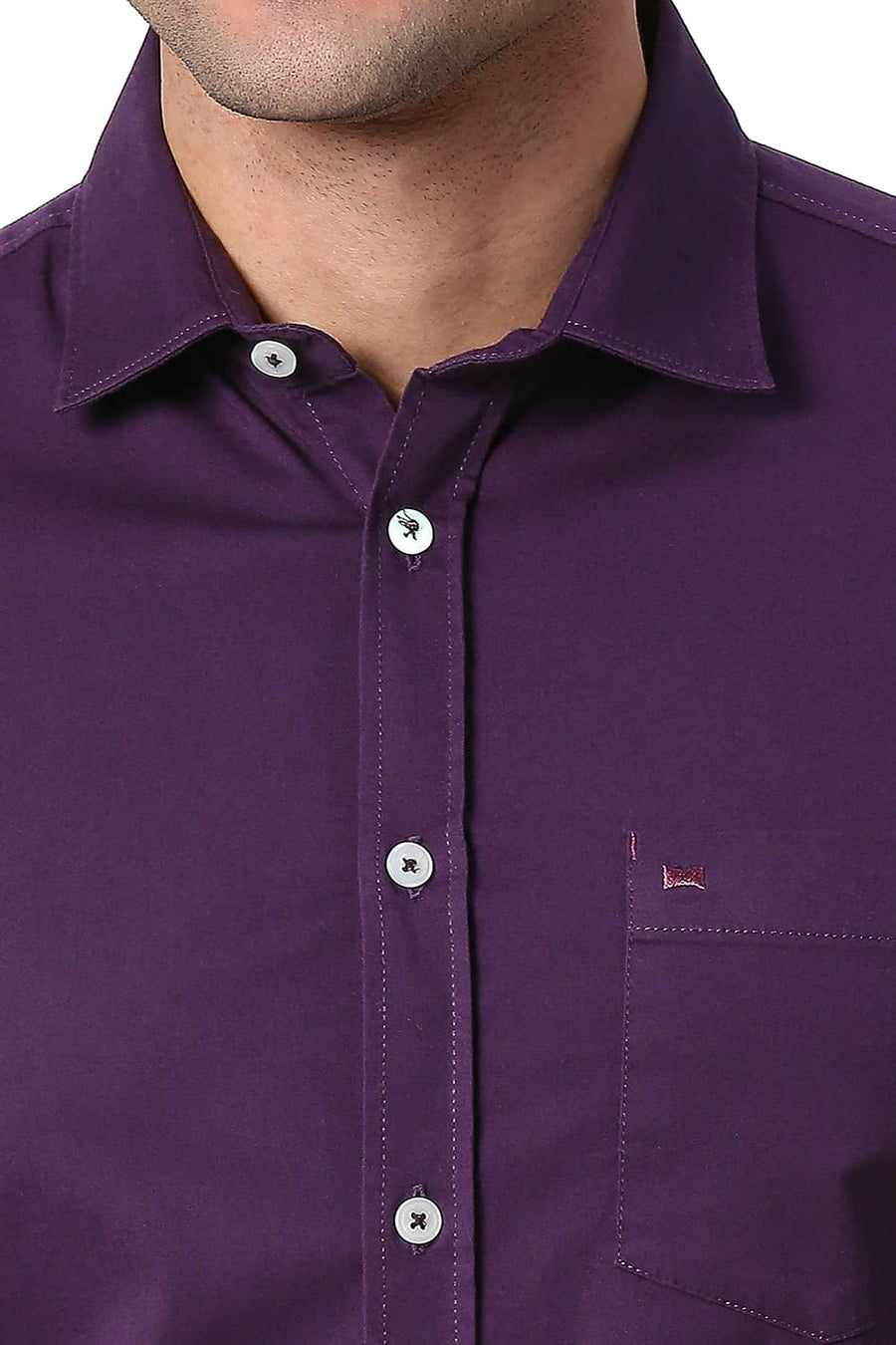 BASICS SLIM FIT PLUM PURPLE COTTON TWILL STRETCH SHIRT