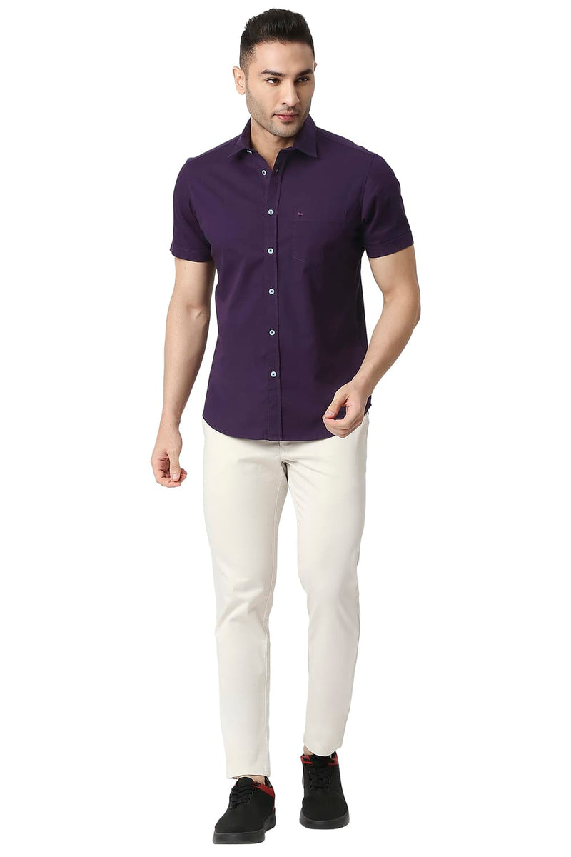 BASICS SLIM FIT COTTON TWILL STRETCH HALFSLEEVES SHIRT