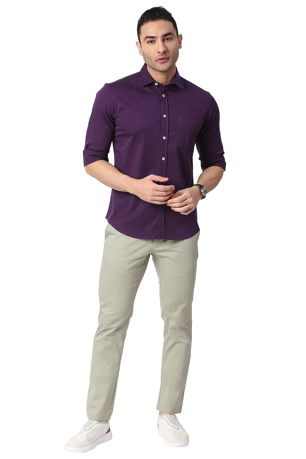 BASICS SLIM FIT COTTON TWILL STRETCH SHIRT