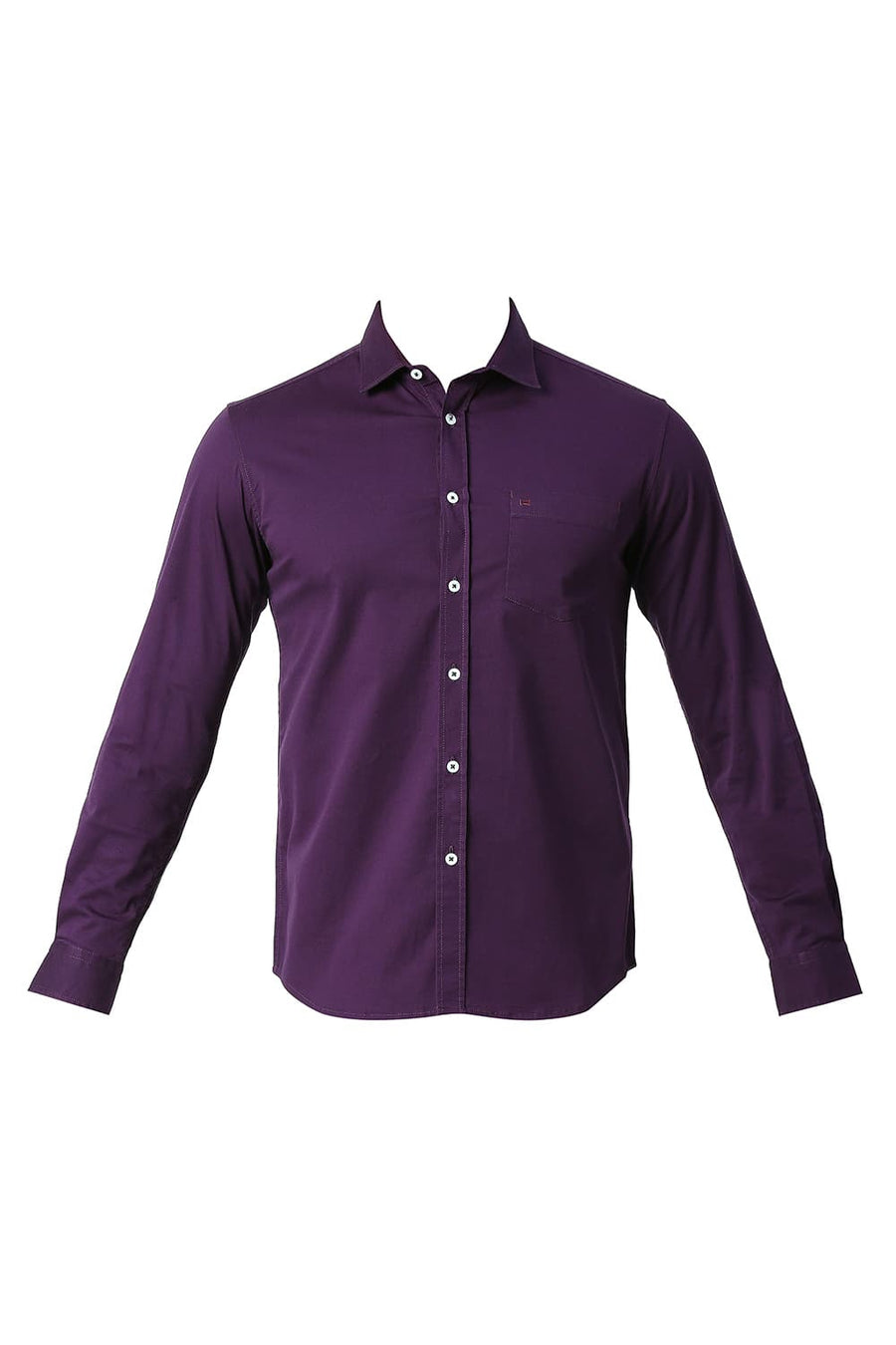 BASICS SLIM FIT PLUM PURPLE COTTON TWILL STRETCH SHIRT