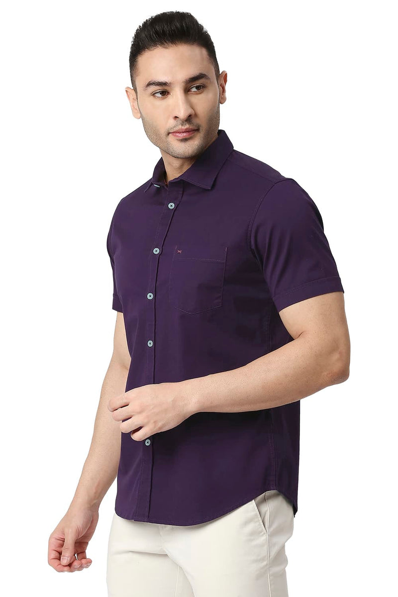 BASICS SLIM FIT COTTON TWILL STRETCH HALFSLEEVES SHIRT