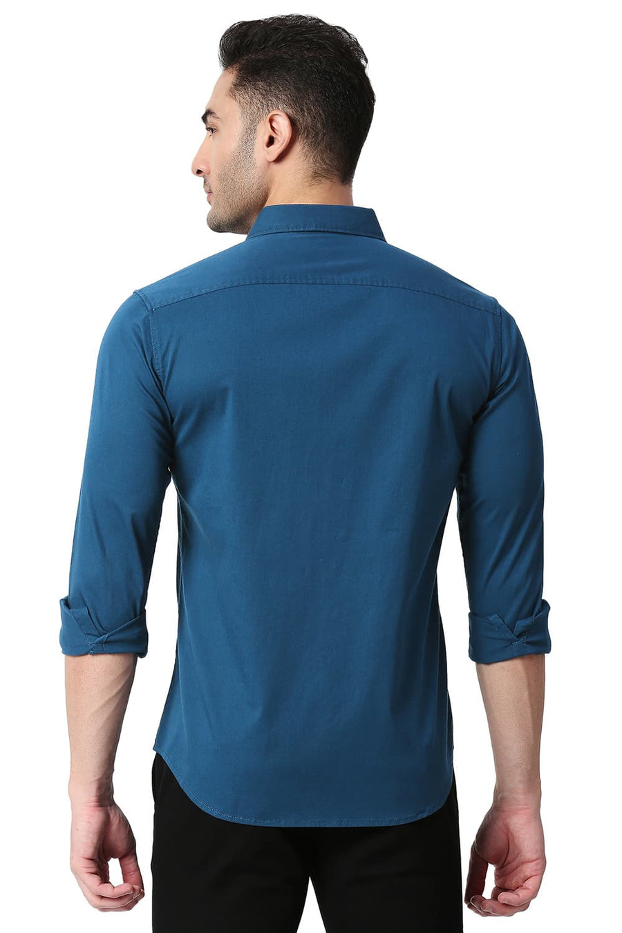 BASICS SLIM FIT SAILOR BLUE COTTON TWILL STRETCH SHIRT