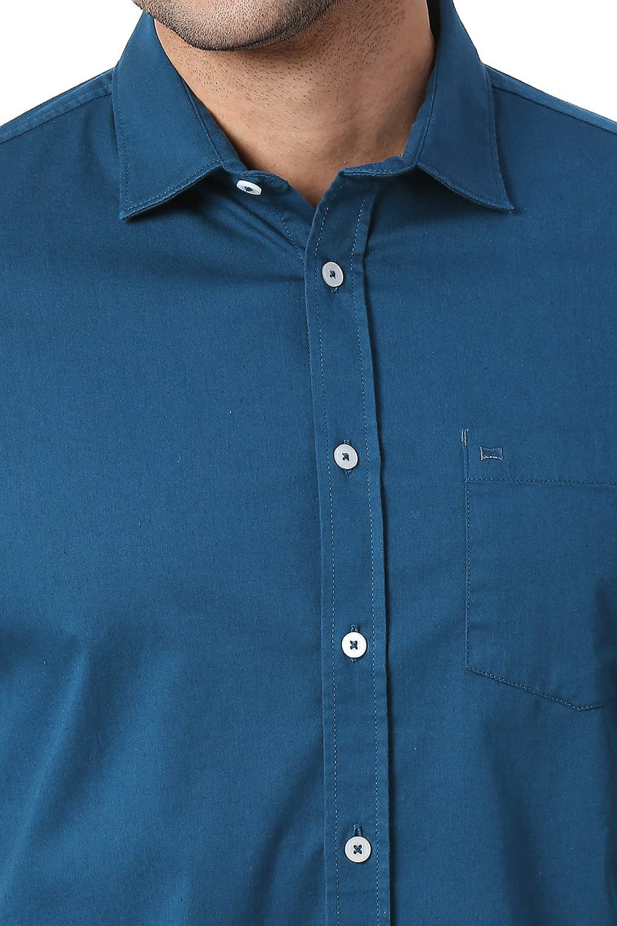 BASICS SLIM FIT SAILOR BLUE COTTON TWILL STRETCH SHIRT
