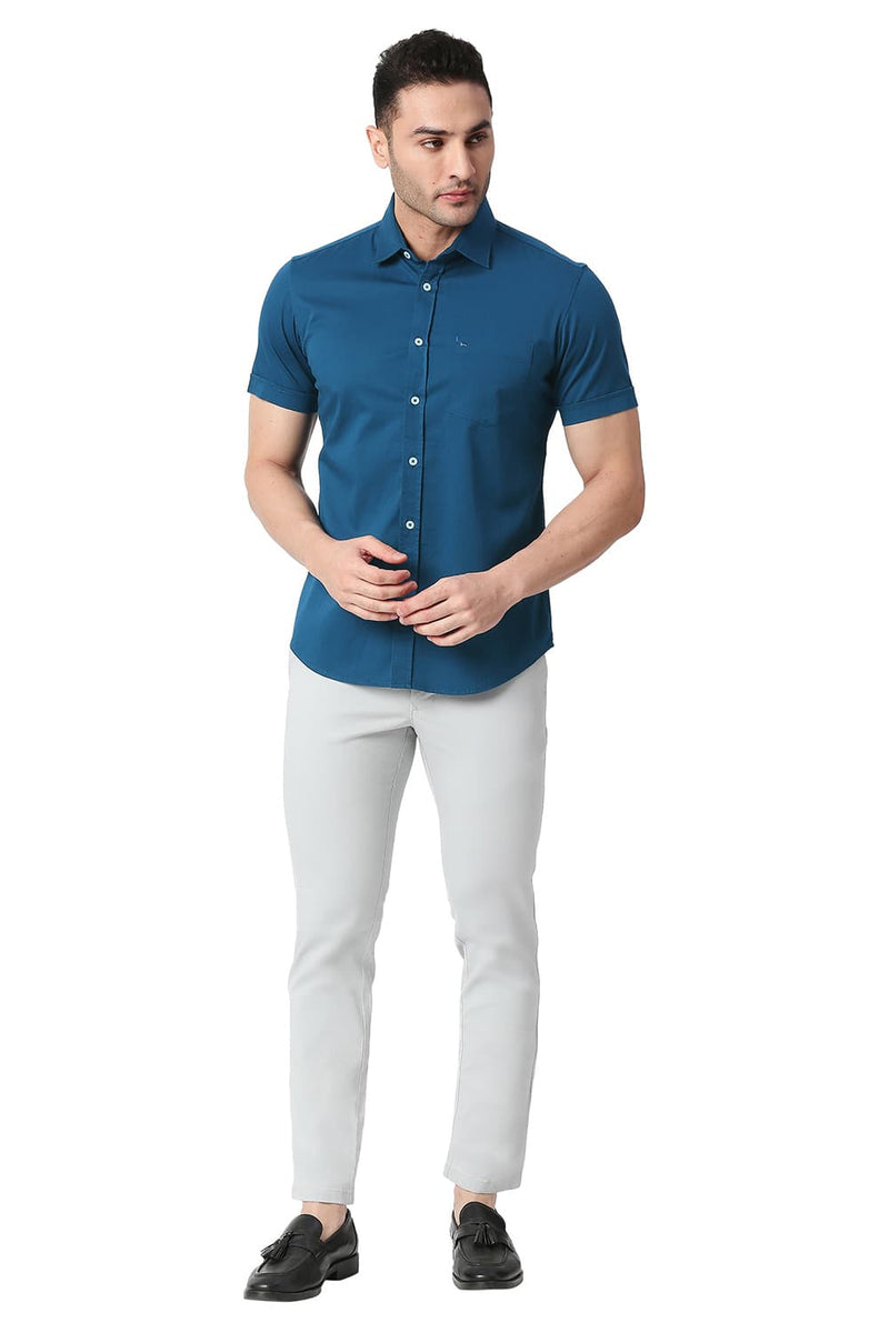 BASICS SLIM FIT COTTON TWILL STRETCH HALFSLEEVES SHIRT