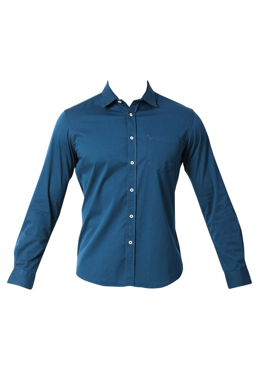 BASICS SLIM FIT SAILOR BLUE COTTON TWILL STRETCH SHIRT