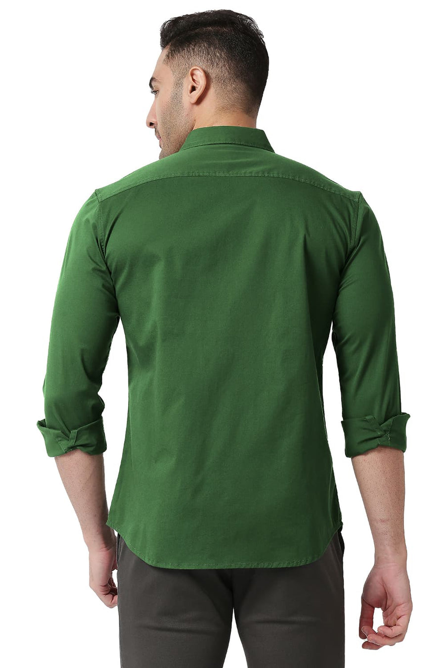 BASICS SLIM FIT EDEN GREEN COTTON TWILL STRETCH SHIRT