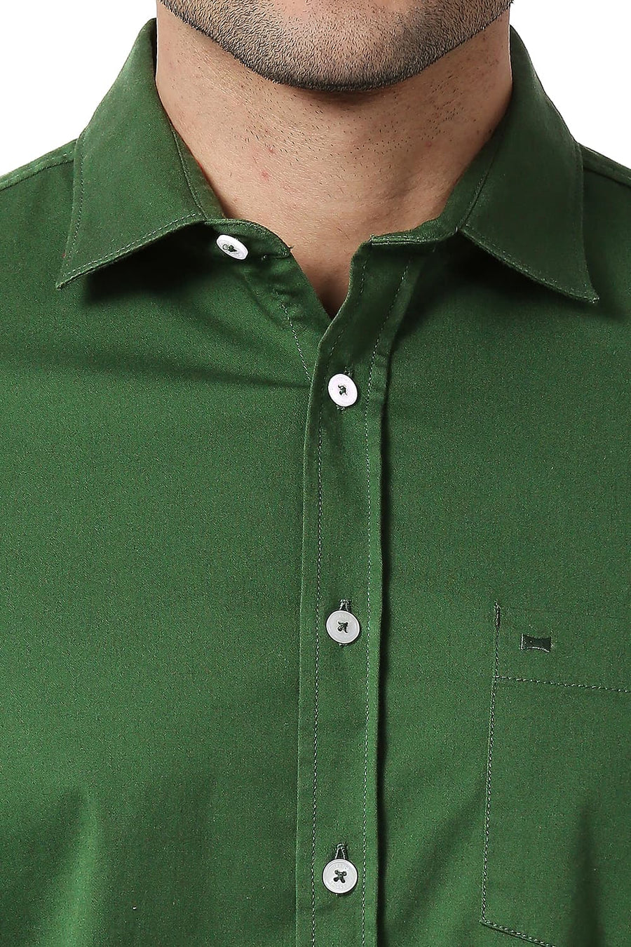 BASICS SLIM FIT EDEN GREEN COTTON TWILL STRETCH SHIRT