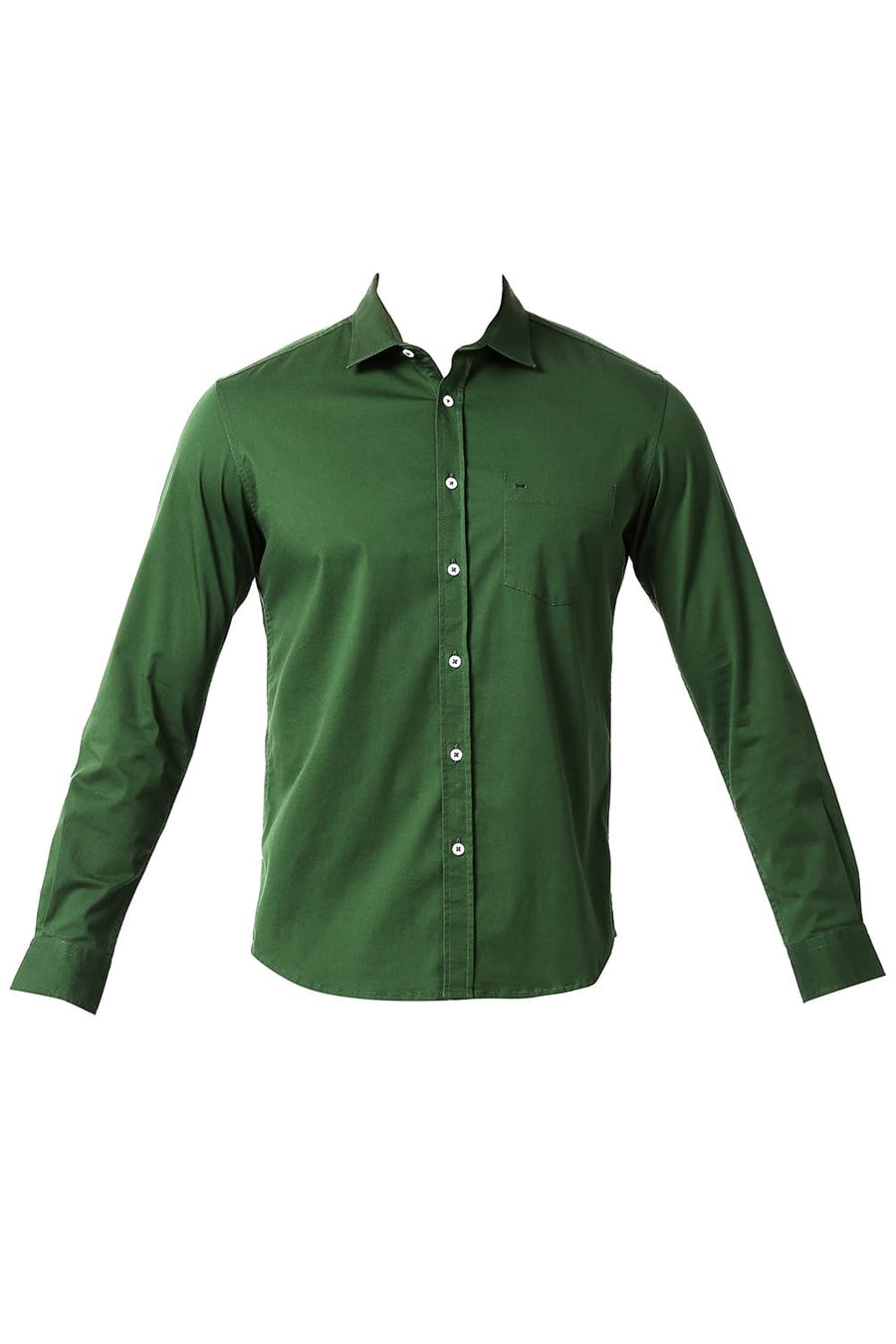 BASICS SLIM FIT EDEN GREEN COTTON TWILL STRETCH SHIRT