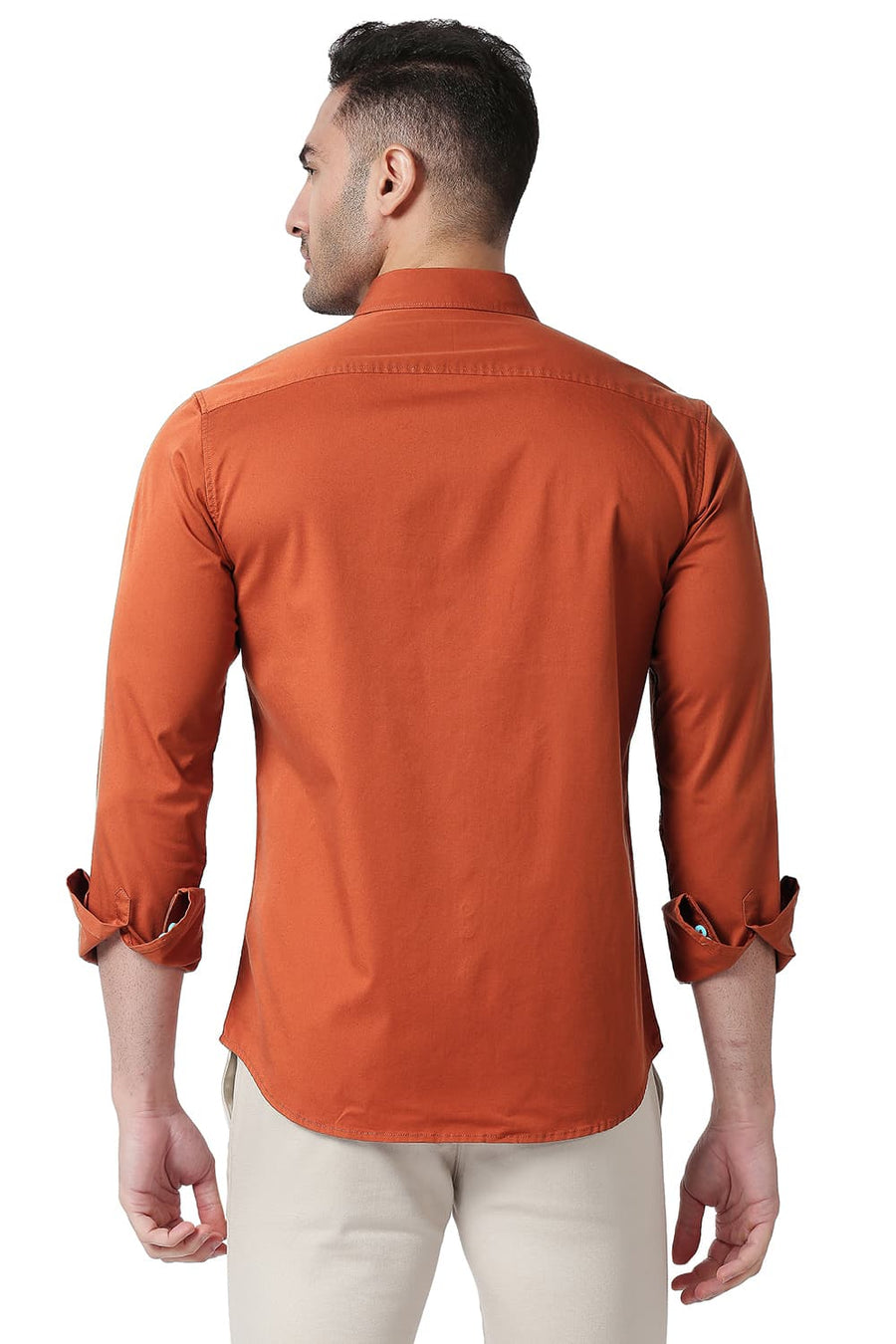 BASICS SLIM FIT BURNT ORANGE COTTON TWILL STRETCH SHIRT