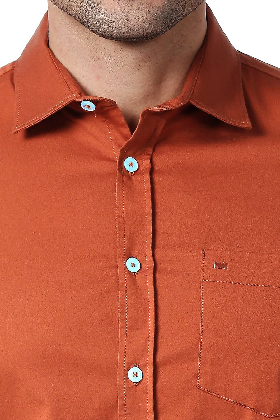 BASICS SLIM FIT BURNT ORANGE COTTON TWILL STRETCH SHIRT