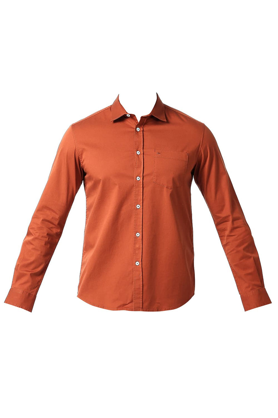 BASICS SLIM FIT BURNT ORANGE COTTON TWILL STRETCH SHIRT