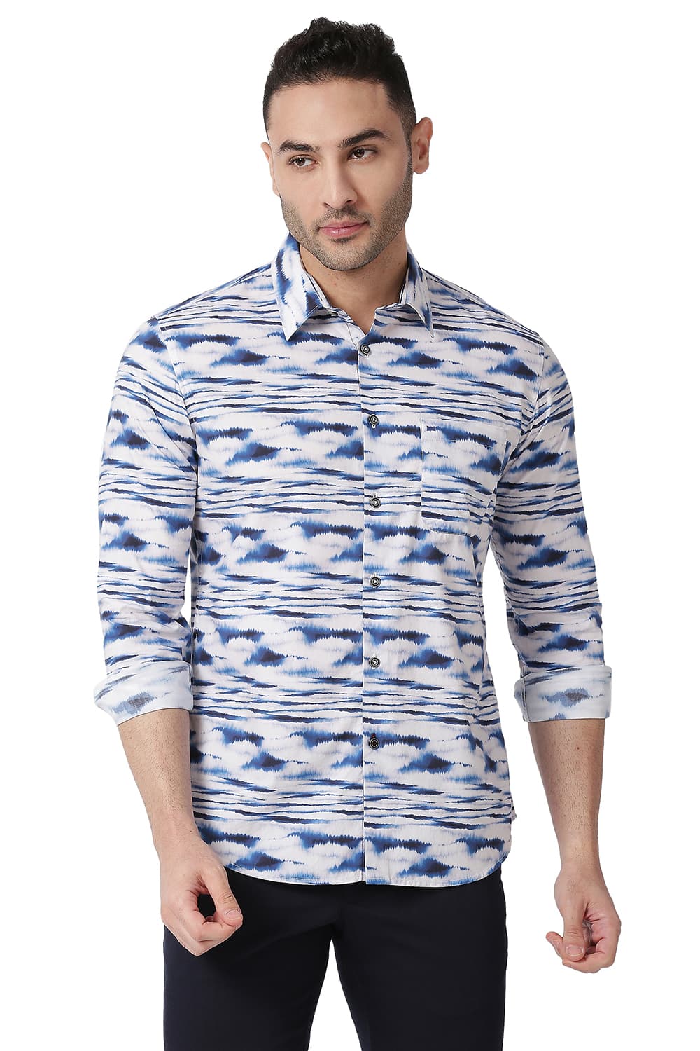 BASICS SLIM FIT COTTON POPLIN DIGITAL PRINTED SHIRT