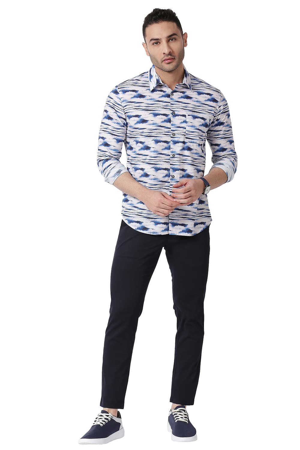 BASICS SLIM FIT COTTON POPLIN DIGITAL PRINTED SHIRT