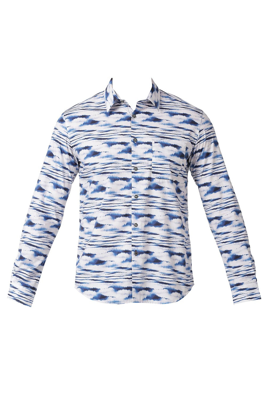 BASICS SLIM FIT DAPHNE BLUE COTTON POPLIN DIGITAL PRINTED SHIRT