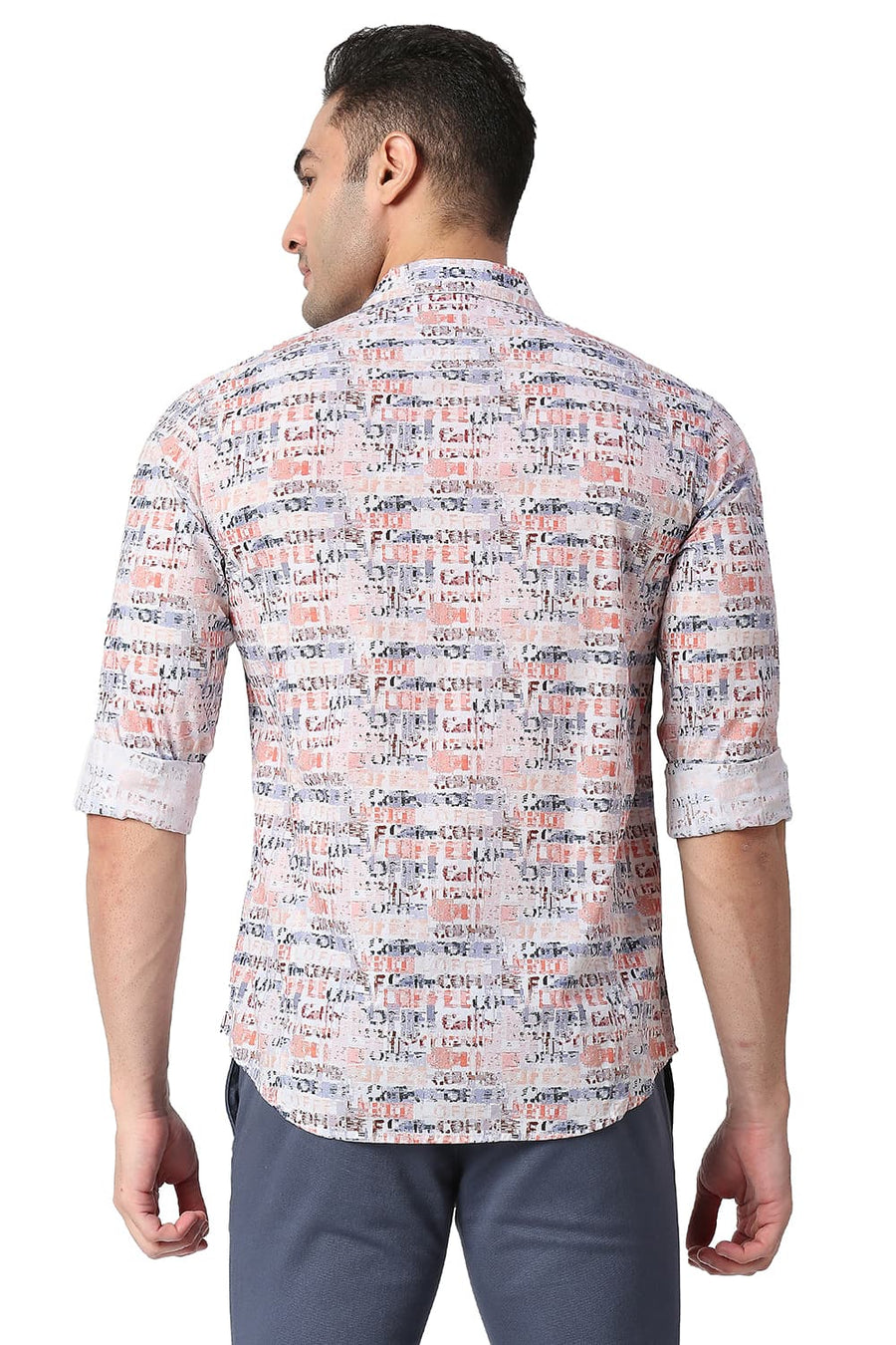 BASICS SLIM FIT BURLWOOD MAROON COTTON POPLIN DIGITAL PRINTED SHIRT