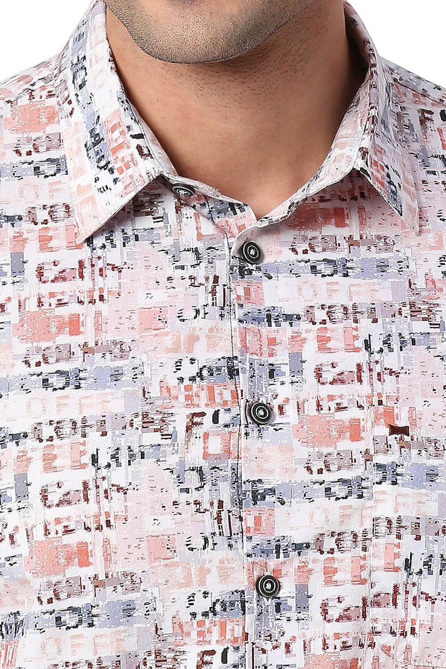 BASICS SLIM FIT BURLWOOD MAROON COTTON POPLIN DIGITAL PRINTED SHIRT