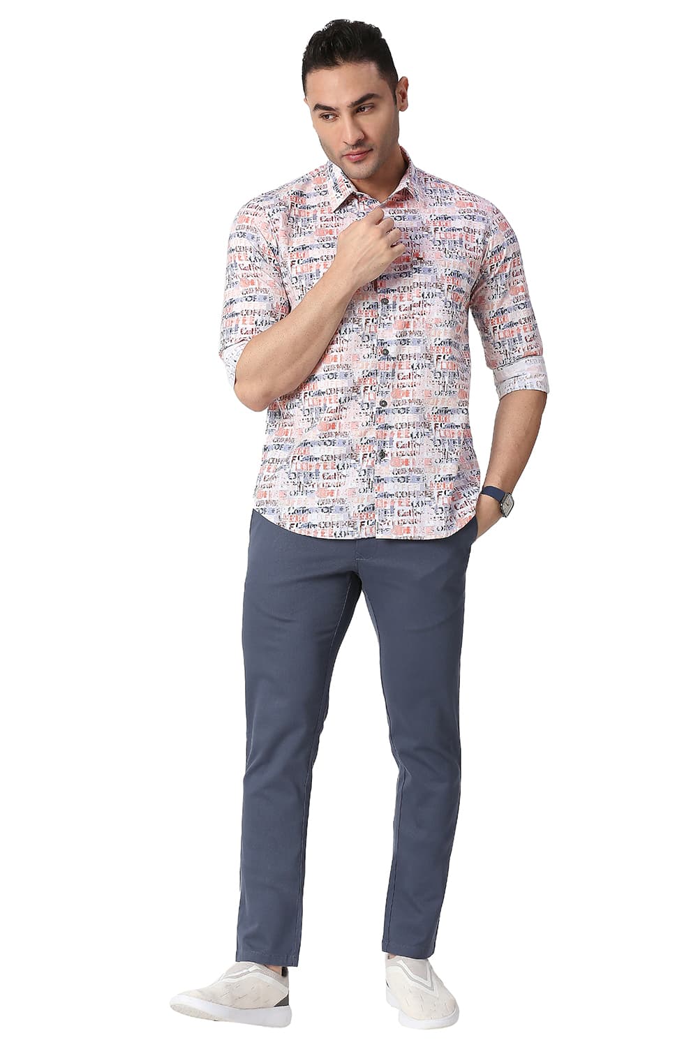 BASICS SLIM FIT COTTON POPLIN DIGITAL PRINTED SHIRT