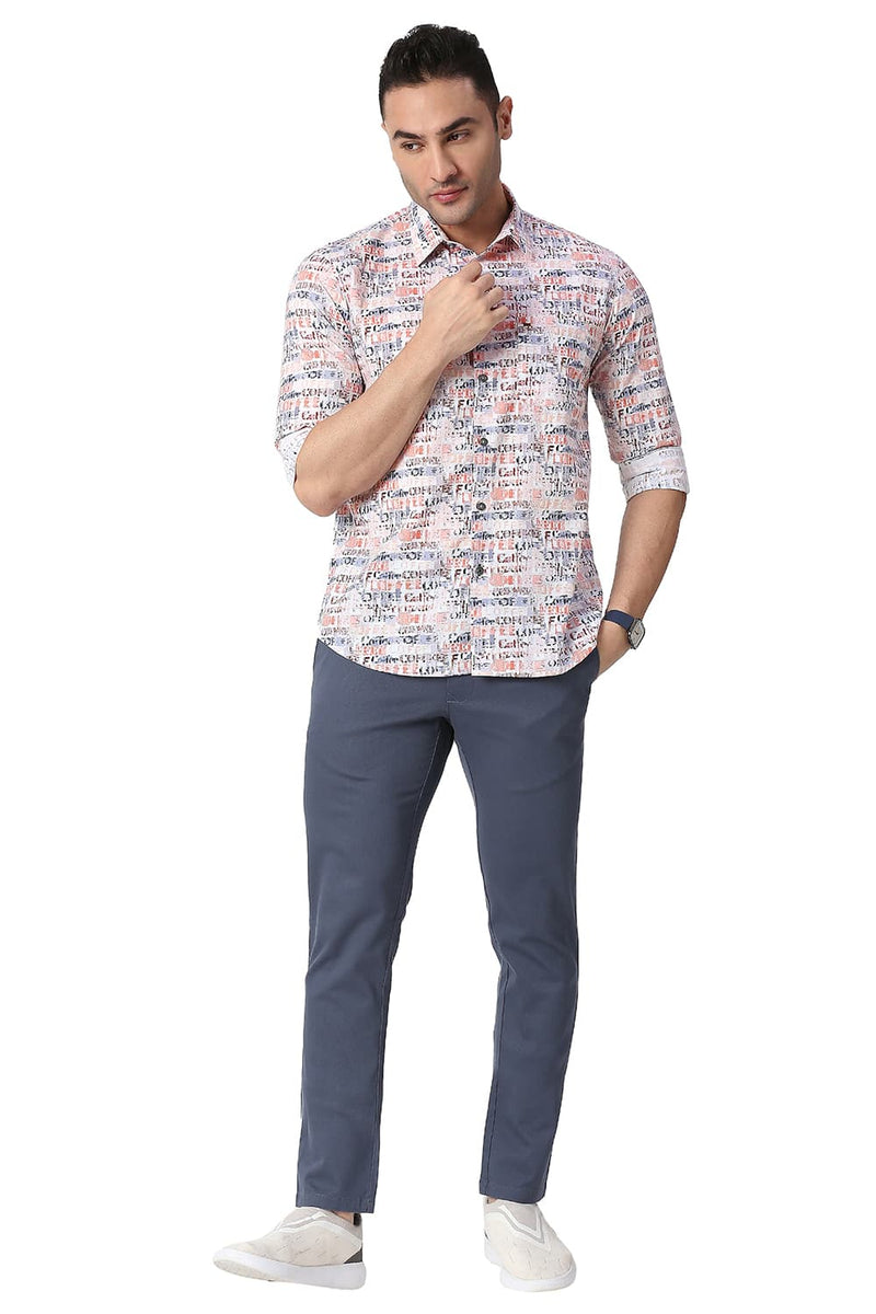 BASICS SLIM FIT COTTON POPLIN DIGITAL PRINTED SHIRT