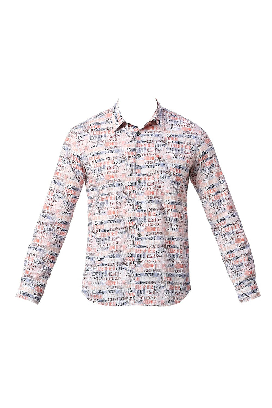 BASICS SLIM FIT BURLWOOD MAROON COTTON POPLIN DIGITAL PRINTED SHIRT