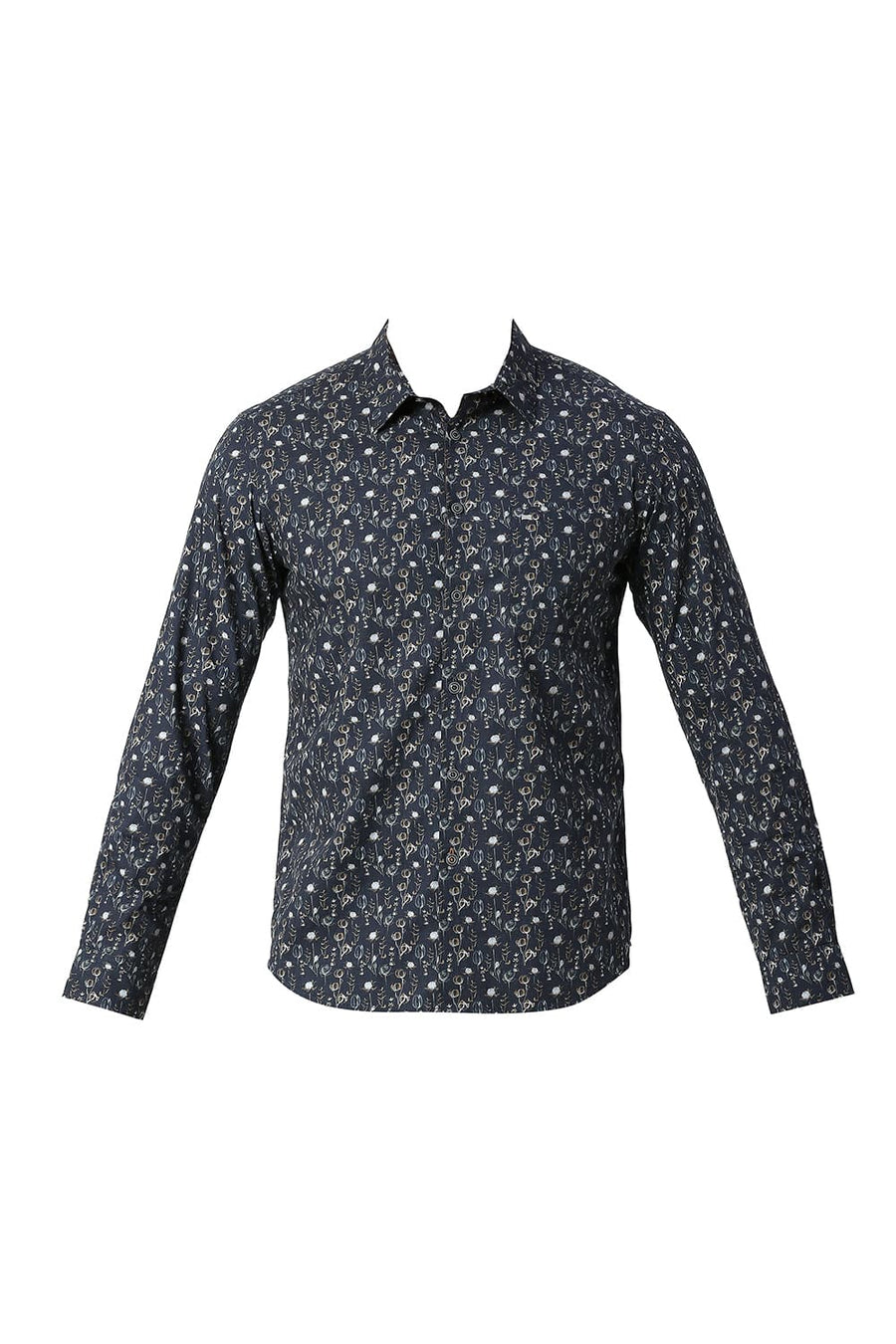 BASICS SLIM FIT INSIGNIA NAVY COTTON POPLIN DIGITAL PRINTED SHIRT