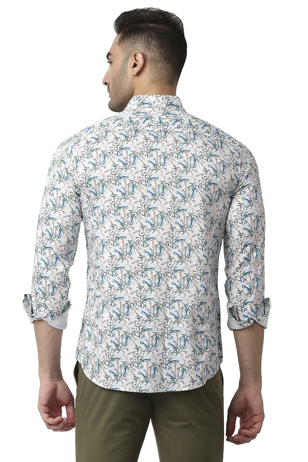 BASICS SLIM FIT COTTON SATIN DIGITAL PRINTED SHIRT