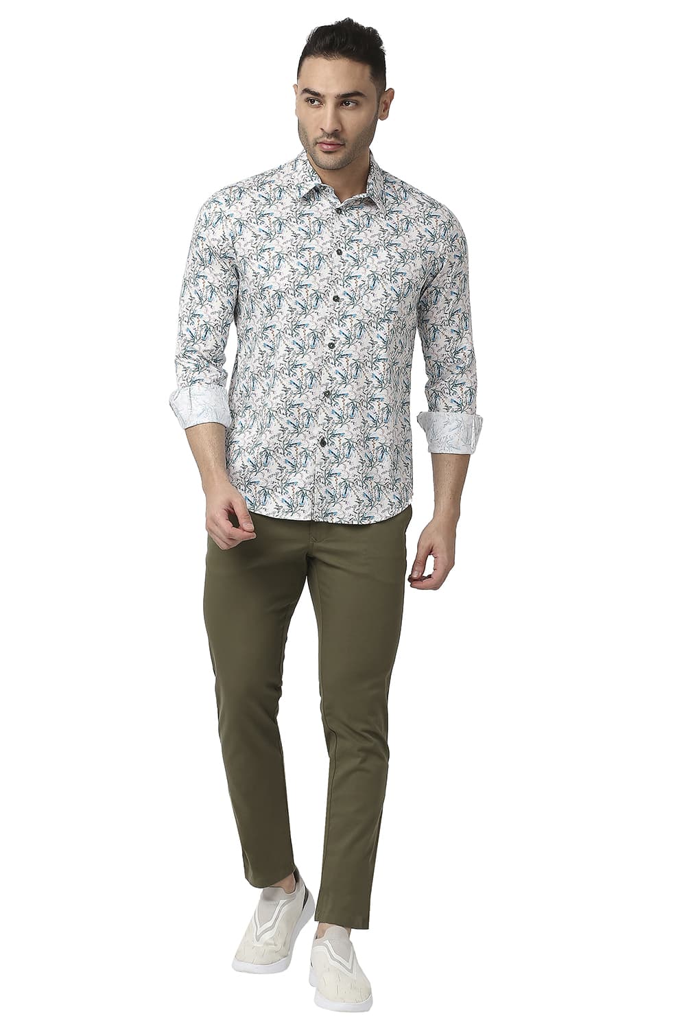 BASICS SLIM FIT COTTON SATIN DIGITAL PRINTED SHIRT