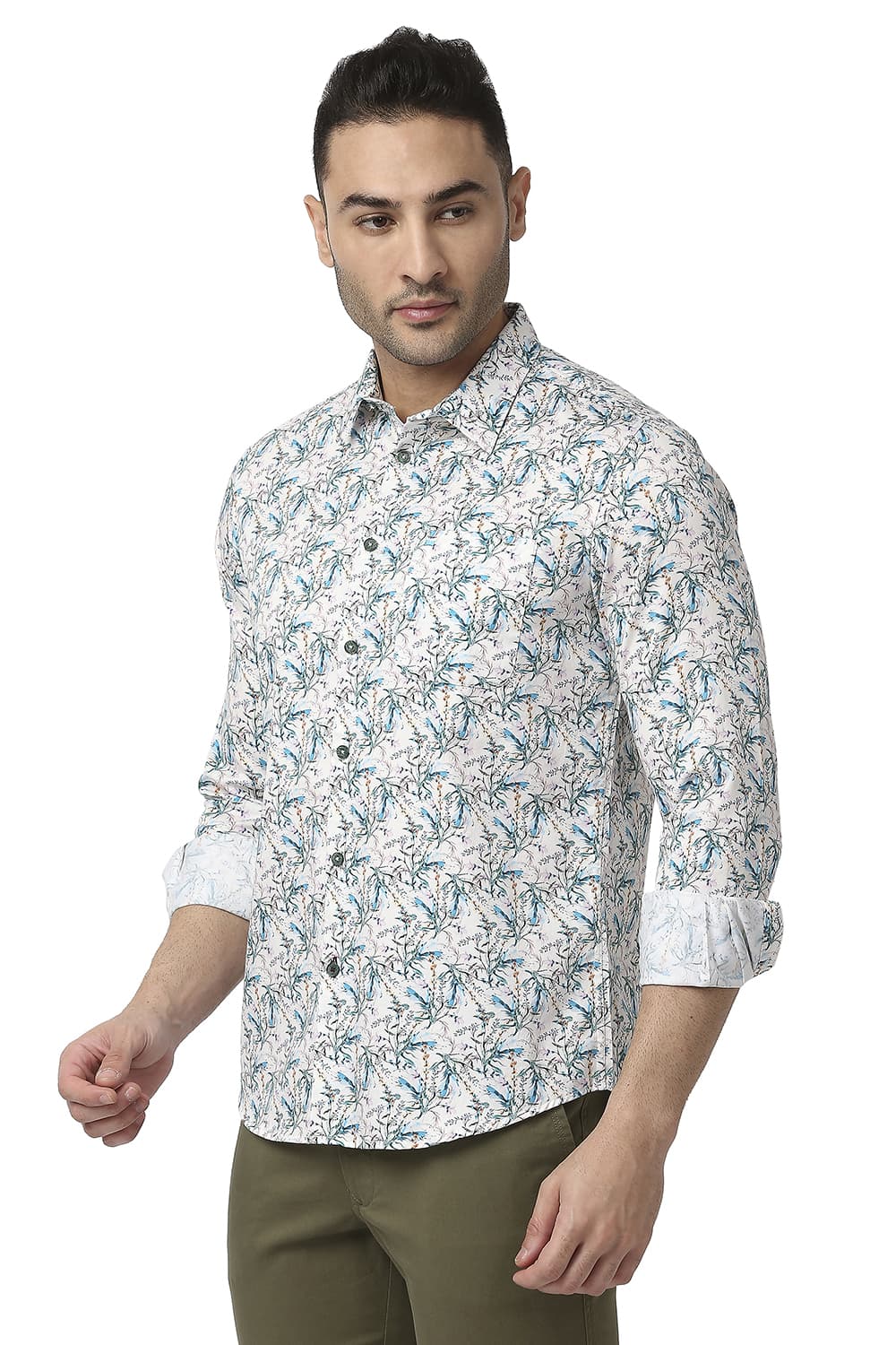 BASICS SLIM FIT COTTON SATIN DIGITAL PRINTED SHIRT